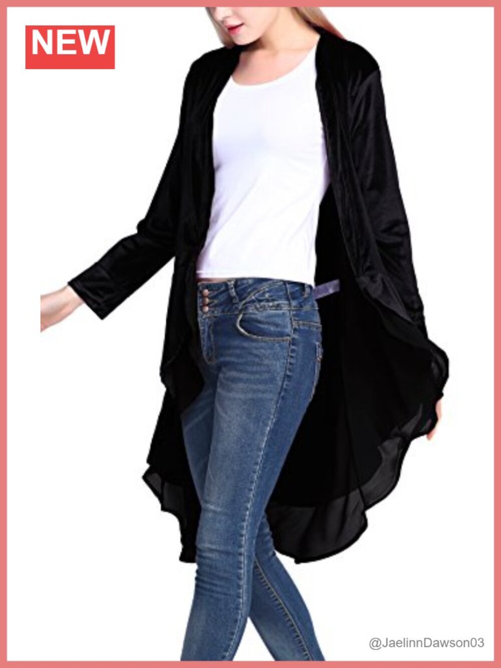 Women's Velvet Cardigan Coat Asymmetric Chiffon Hem Long Sleeve
